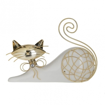 Ceramic Cat Deco White/Golden 24x7x17